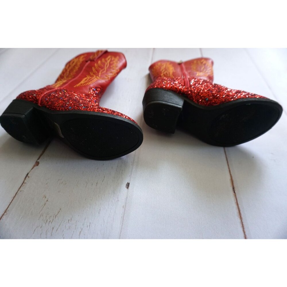 Cowboy Boots Red Glitter w/ Embroidered Design Western Style - Size 12 - Picture 4 of 13